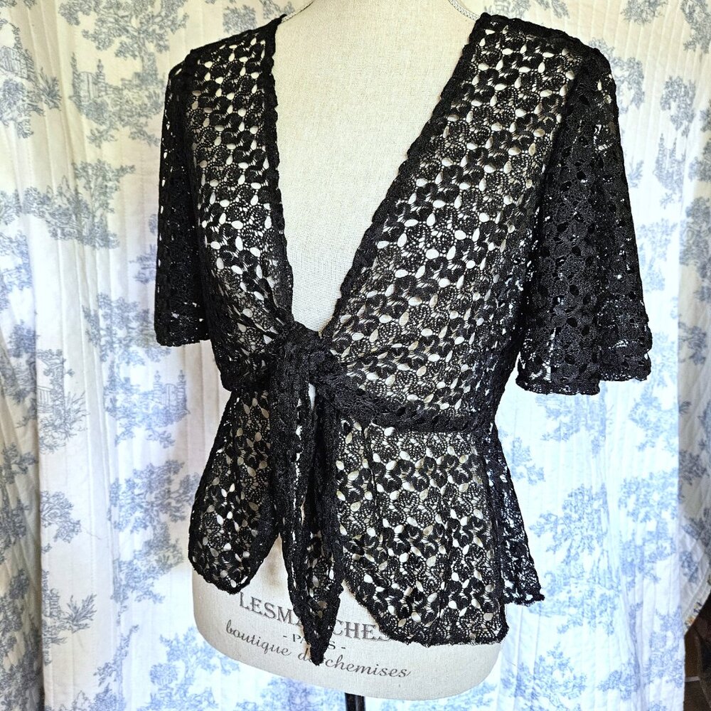 Size M Lace Tie Front Peplum Cardigan NEW